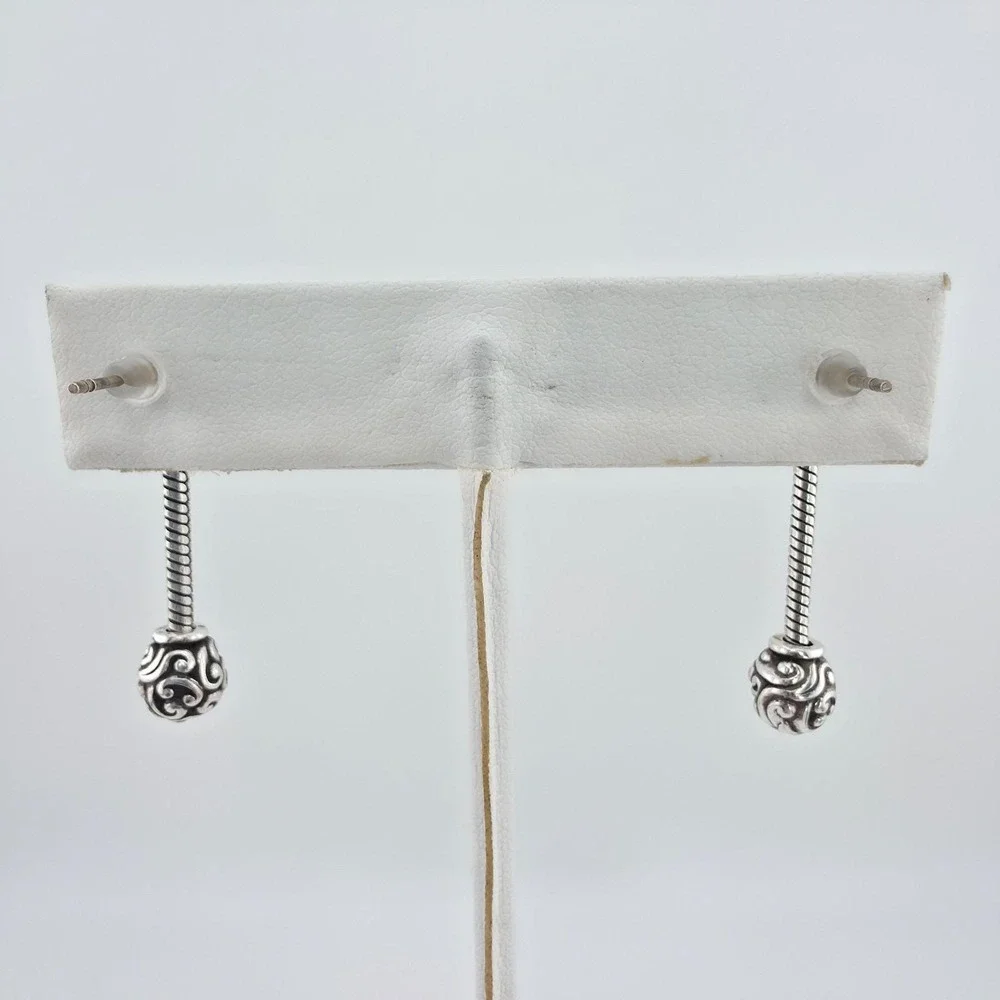 BRIGHTON 'Full Moon' Earrings Dangle Post  Pavé Crystal Scrollwork Silver Plate